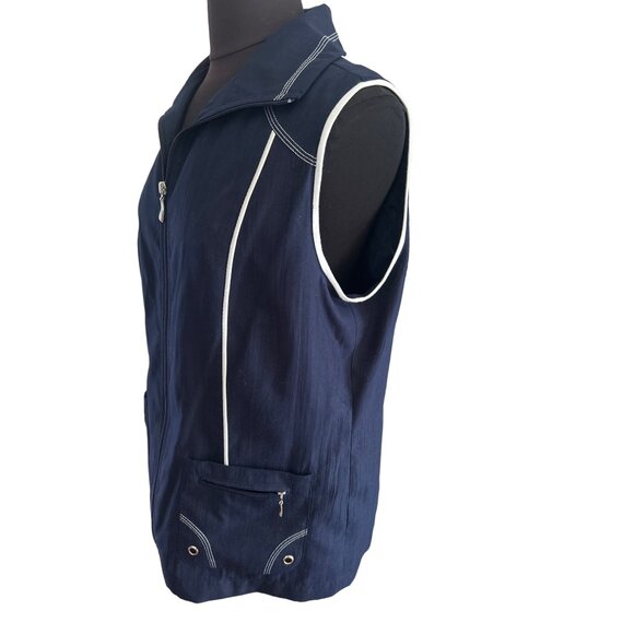 Allison Dailey Navy Blue Sleeveless Zip Up Vest, Size 12 - Picture 3 of 7